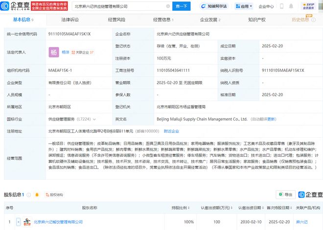 麻六記布局新賽道，供應(yīng)鏈管理公司落地北京，日用雜品銷售透露何種戰(zhàn)略？